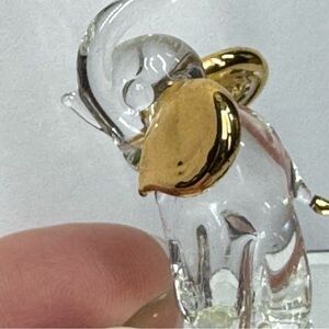 Glass Baron Elephant Clear Glass Hand Blown Gold Ears Figurine on Small Mirror.